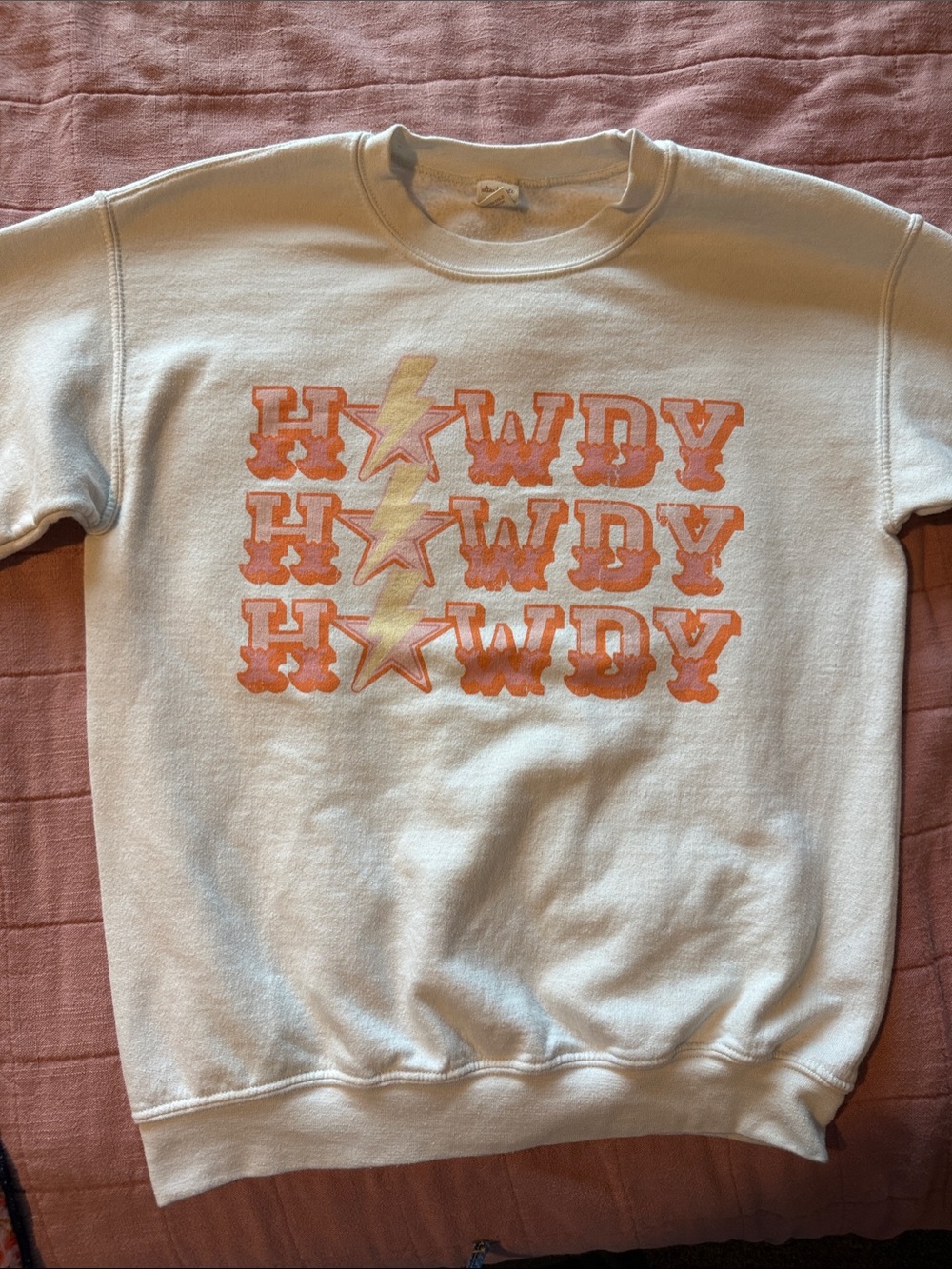 Altar'd State White Sweatshirt with Orange and Yellow Graphic